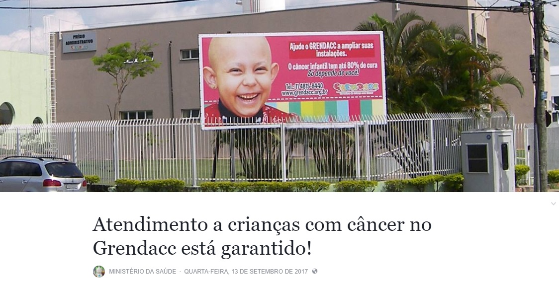  Ministério da Saúde diz que verba do Grendacc virá via São Vicente