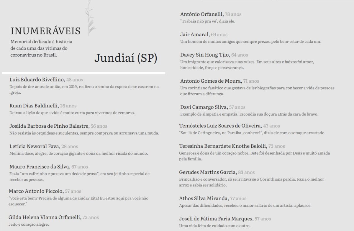 Só 17 moradores da cidade entre os “Inumeráveis da Covid”